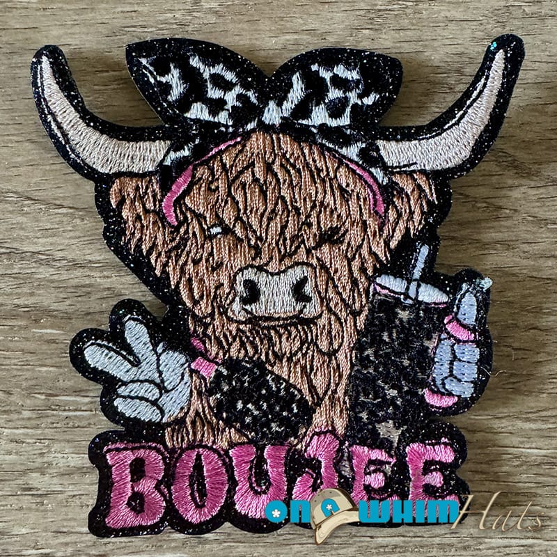 On A Whim Hats Boujee Cow Iron-On Patch