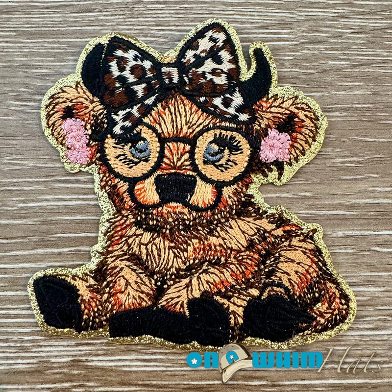 On A Whim Hats Boujee Highland Cow with Glasses Iron-On Patch