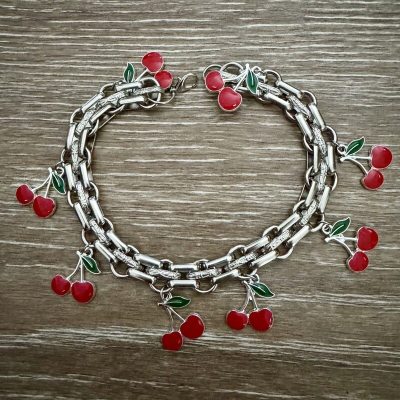 On A Whim Hats Cherry Charm Chain Bracelet