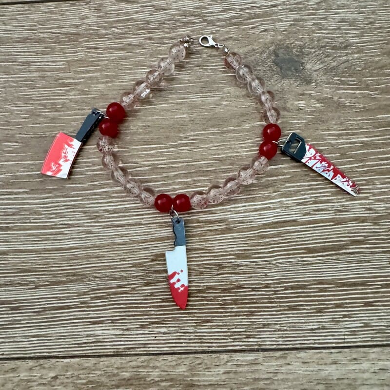 On A Whim Hats Bloody Knife Charm Horror Bead Bracelet