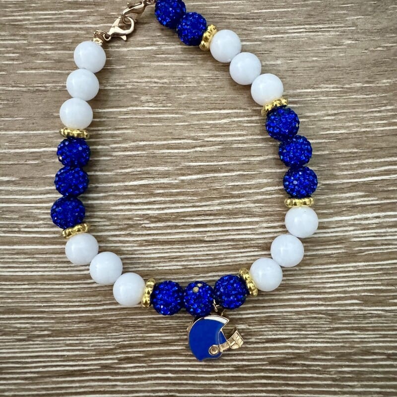 On A Whim Hats Blue & White Game Day Football Helmet Bracelet