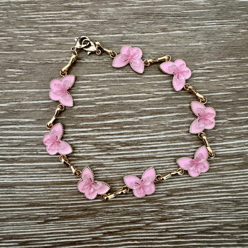 On A Whim Hats Pink Butterfly Link Bracelet