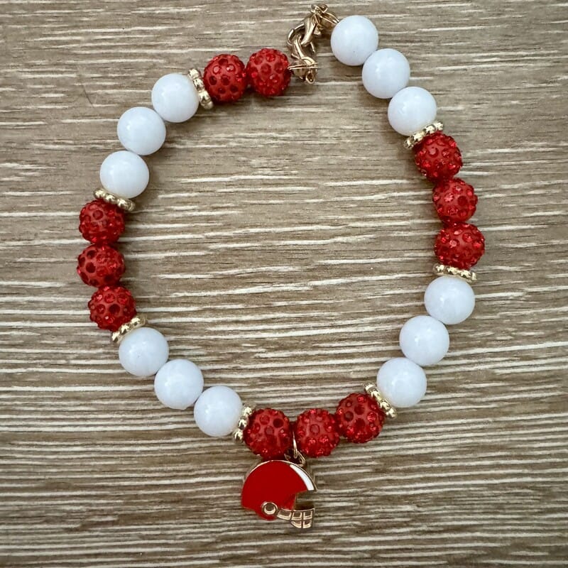 On A Whim Hats Red & White Game Day Football Helmet Bracelet