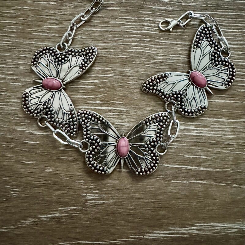 On A Whim Hats Pink Stone Butterfly Bracelet