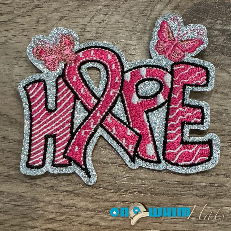 On A Whim Hats Breast Cancer Hope Iron-On Embroidered Patch