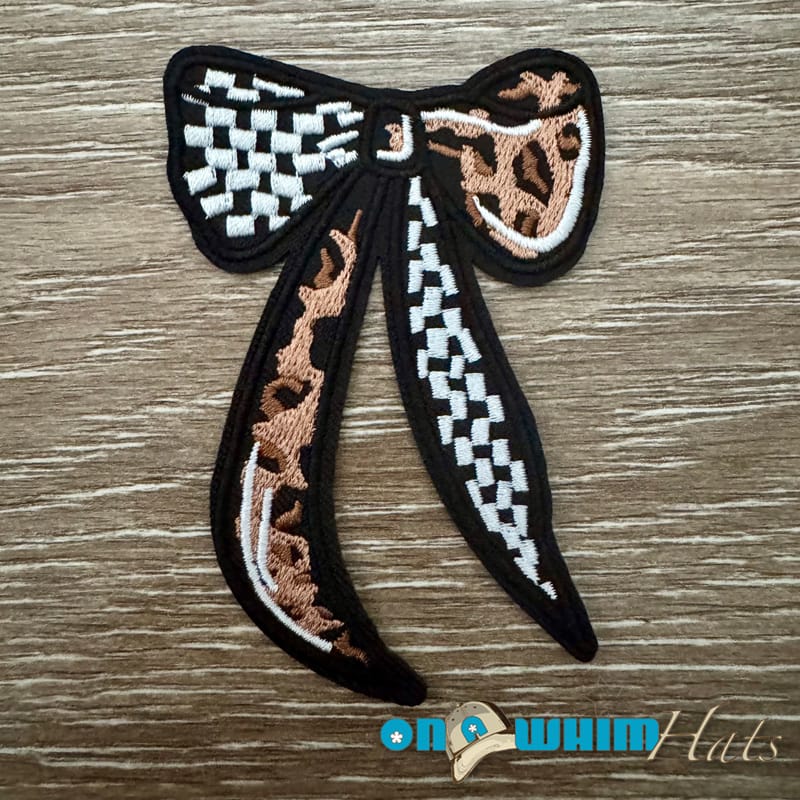 On A Whim Hats Brown and White Bow Iron-On Patch