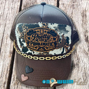 On A Whim Hats Pretty and Problematic Handmade Trucker Hat w/ Leather Patch