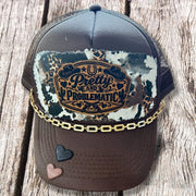 On A Whim Hats Pretty and Problematic Handmade Trucker Hat w/ Leather Patch