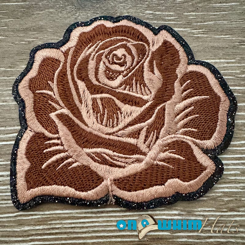 On A Whim Hats Brown Rose Glitter Embroidered Patch