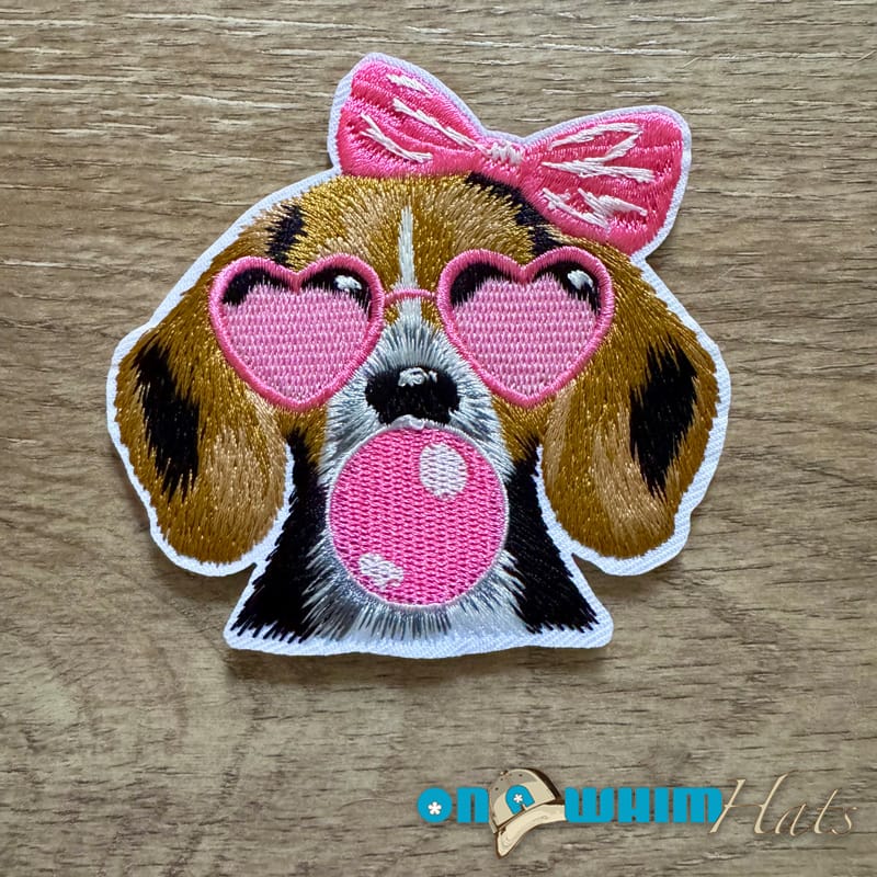 On A Whim Hats Bubble Gum Dog Iron-On Patch