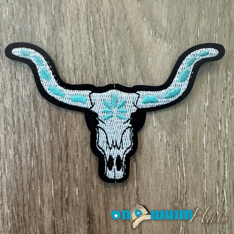 On A Whim Hats Bull Head Embroidered Iron-On Patch