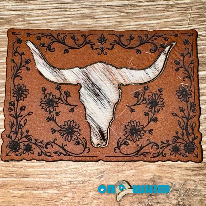 On A Whim Hats Bull-Headed Genuine Cowhide and Leather Iron-On Patch