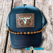 On A Whim Hats Bull-Headed Handmade Trucker Hat w/ Genuine Cowhide and Leather Patch
