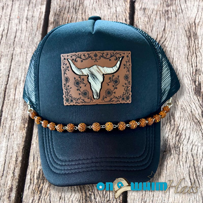 On A Whim Hats Bull-Headed Handmade Trucker Hat w/ Genuine Cowhide and Leather Patch