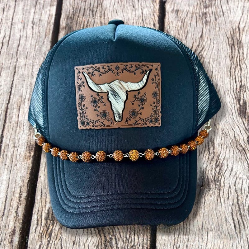 On A Whim Hats Bull-Headed Handmade Trucker Hat w/ Genuine Cowhide and Leather Patch