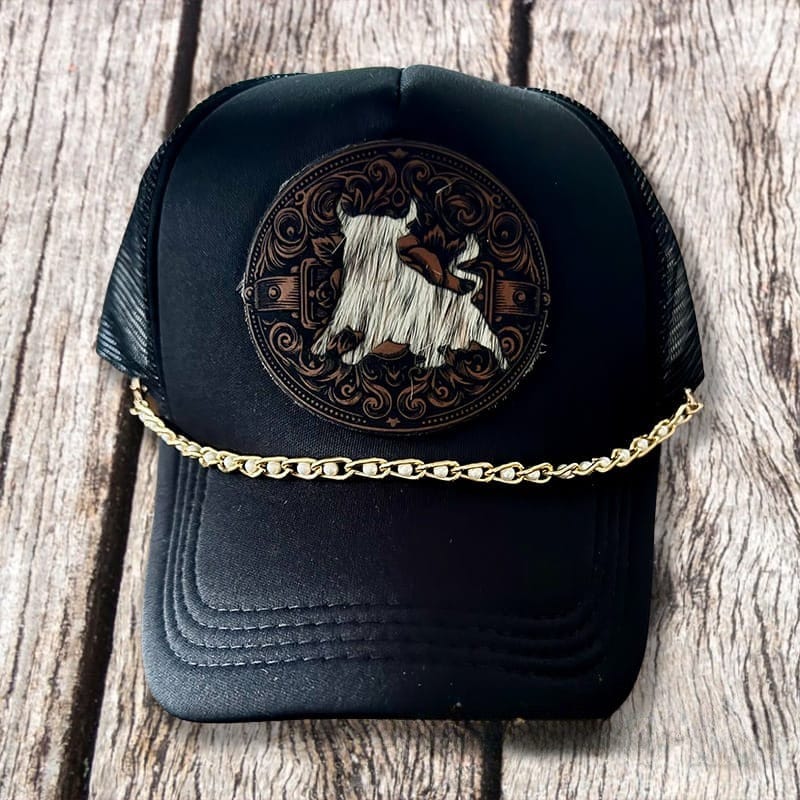 On A Whim Hats Bullish Handmade Trucker Hat w/ Genuine Cowhide and Leather Patch
