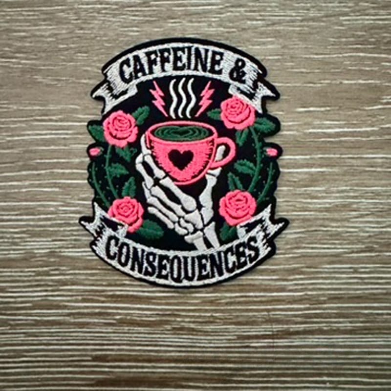 On A Whim Hats Caffeine and Consequences Iron-On Patch
