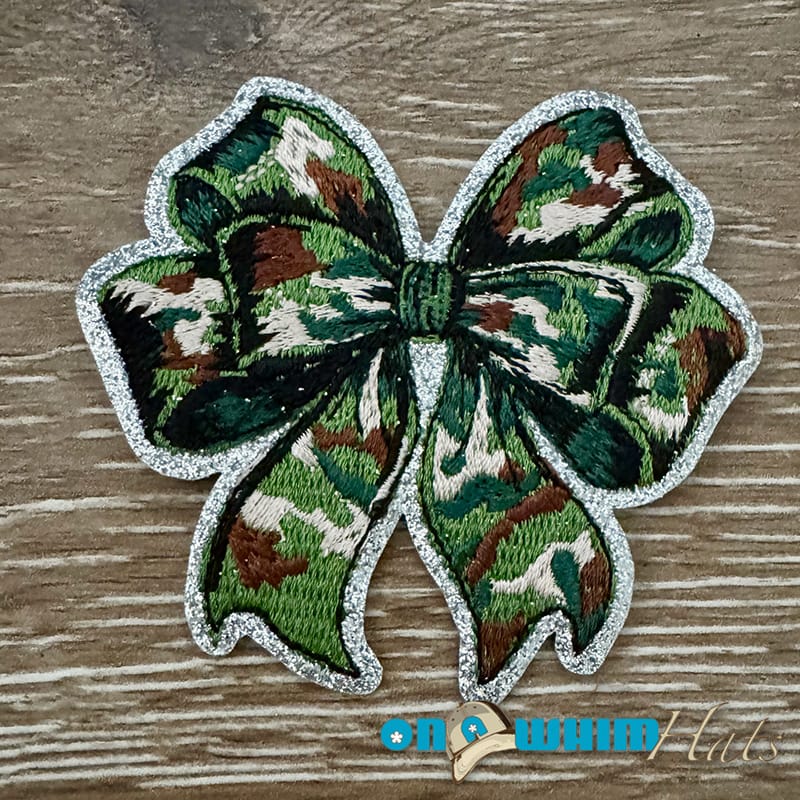 On A Whim Hats Camo Glitter Bow Iron-On Patch
