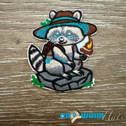 On A Whim Hats Camping Raccoon Iron-On Patch