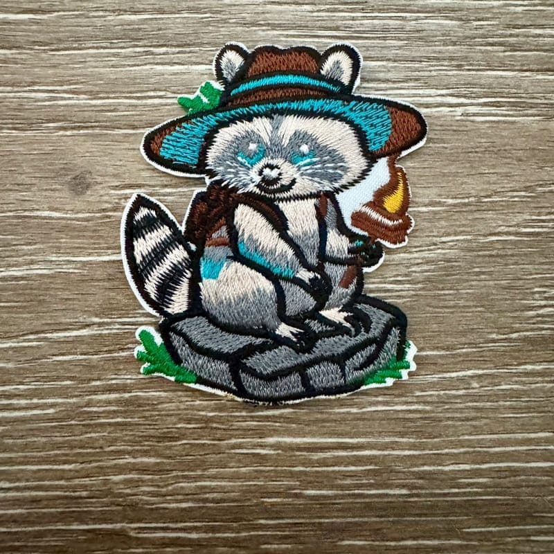 On A Whim Hats Camping Raccoon Iron-On Patch