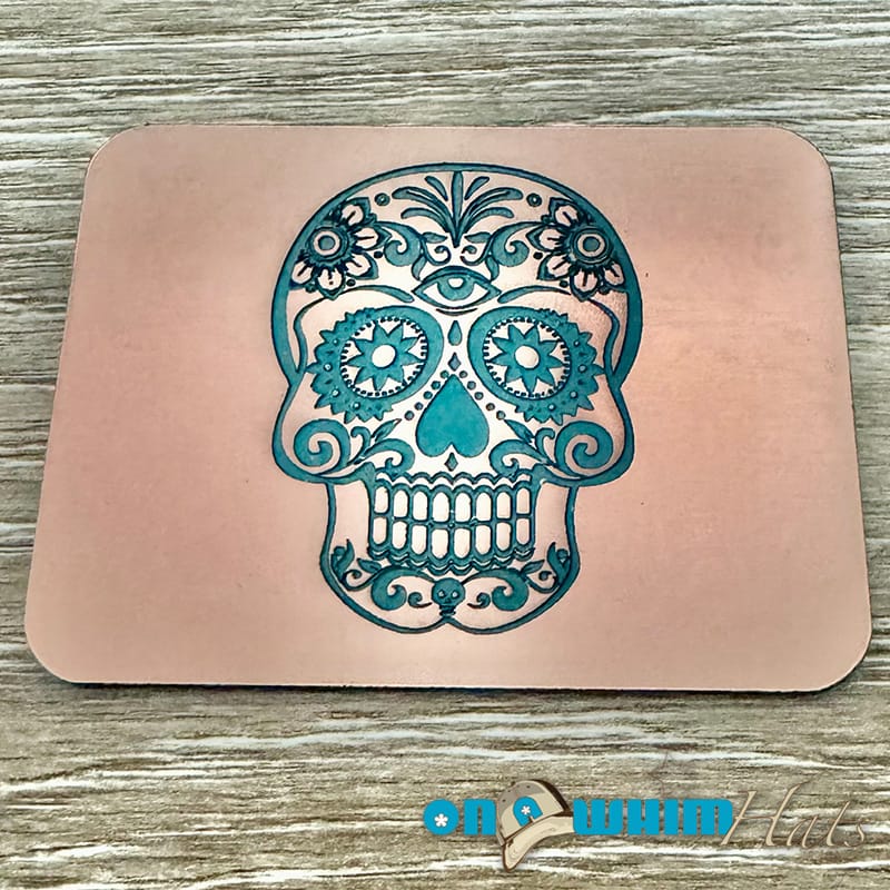 On A Whim Hats Candy Skull Acrylic Iron-On Patch - Copper