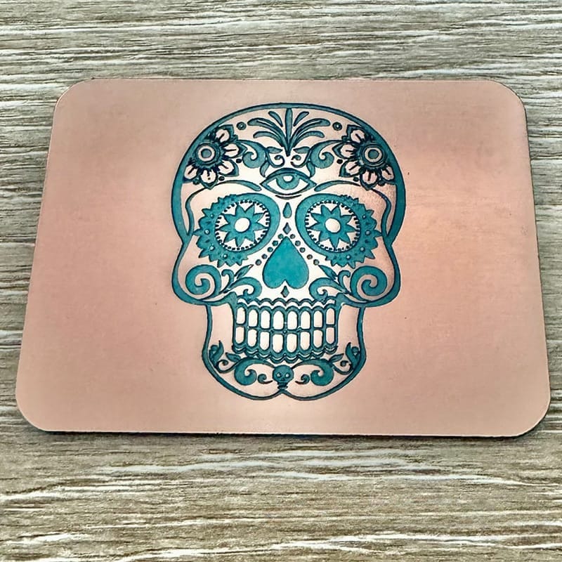 On A Whim Hats Candy Skull Acrylic Iron-On Patch - Copper