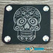 On A Whim Hats Candy Skull Leather Iron-On Patch with Studs - Black