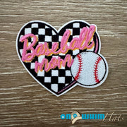 On A Whim Hats Checkered Baseball Mom Iron-On Patch