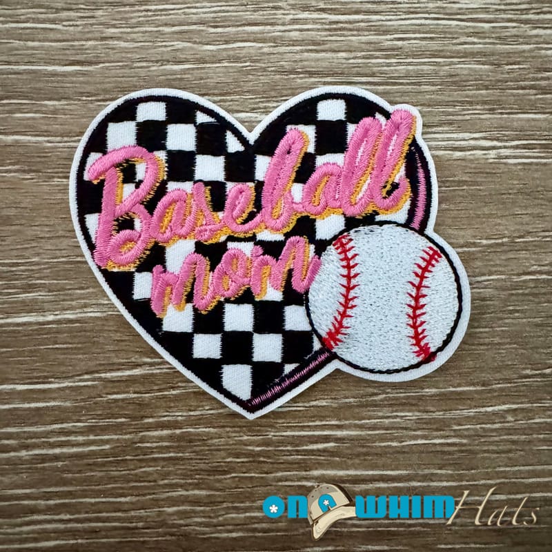 On A Whim Hats Checkered Baseball Mom Iron-On Patch