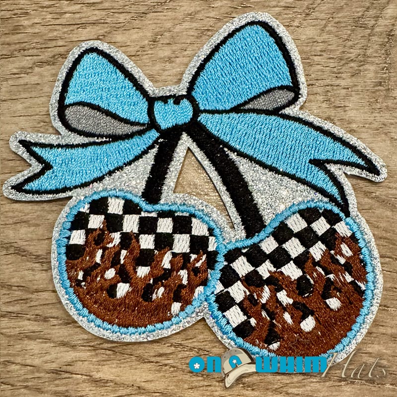 On A Whim Hats Checkered Cherries Iron-On Embroidered Patch