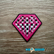 On A Whim Hats Checkered Diamond Iron-On Patch - Pink