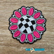 On A Whim Hats Checkered Pink Flower Iron-On Patch