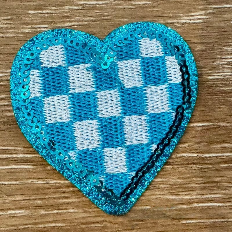 On A Whim Hats Checkered Sequin Heart Embroidered Iron-On Patch