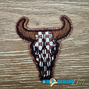 On A Whim Hats Checkered Steerhead  Iron-On Patch