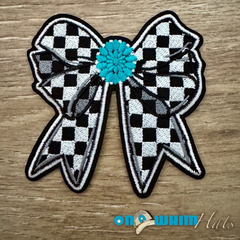 On A Whim Hats Checkered Western Bow Iron-On Patch