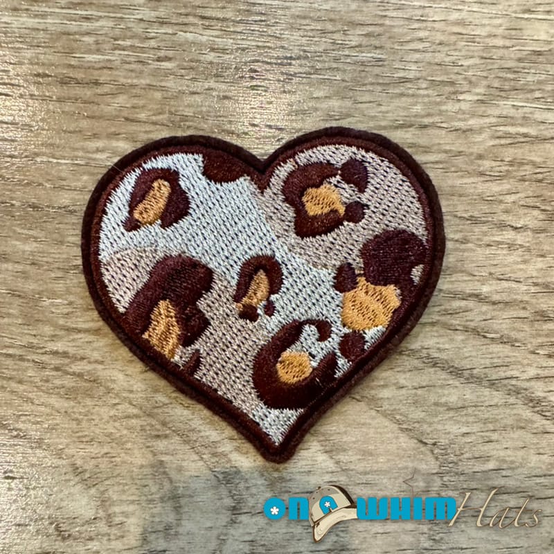 On A Whim Hats Cheetah Heart Iron-On Embroidered Patch