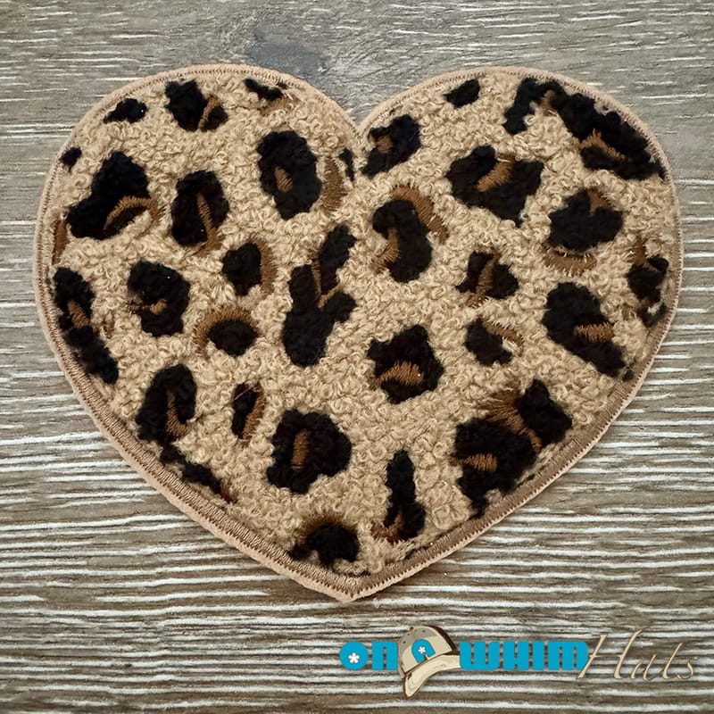 On A Whim Hats Chenille Cheetah Heart Embroidered Iron-On Patch