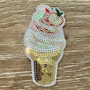 On A Whim Hats Cherry  Ice cream Sequin Iron-On Patch