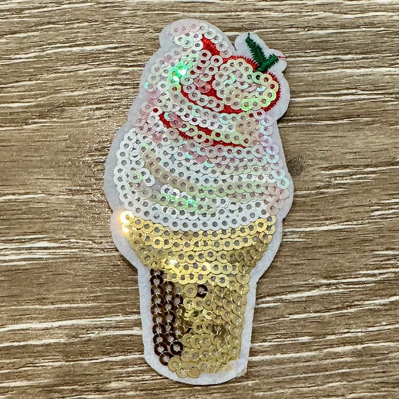 On A Whim Hats Cherry  Ice cream Sequin Iron-On Patch