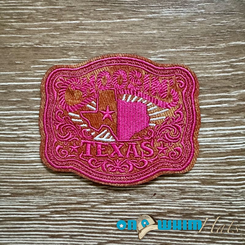 On A Whim Hats Choosin' Texas Pink Leather Iron-On Patch