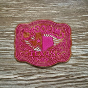 On A Whim Hats Choosin' Texas Pink Leather Iron-On Patch