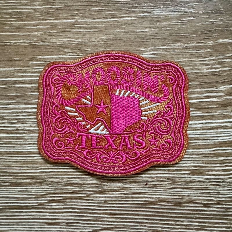 On A Whim Hats Choosin' Texas Pink Leather Iron-On Patch