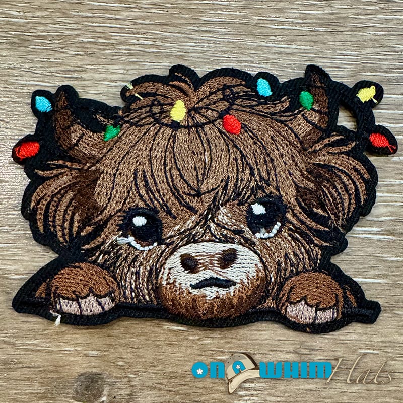 On A Whim Hats Christmas Highland Cow Iron-On Patch