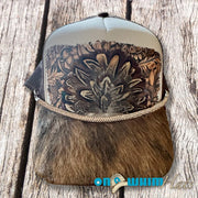 On A Whim Hats Classic Beauty Handmade Trucker Hat w/ Genuine Feather Patch and Cowhide Brim