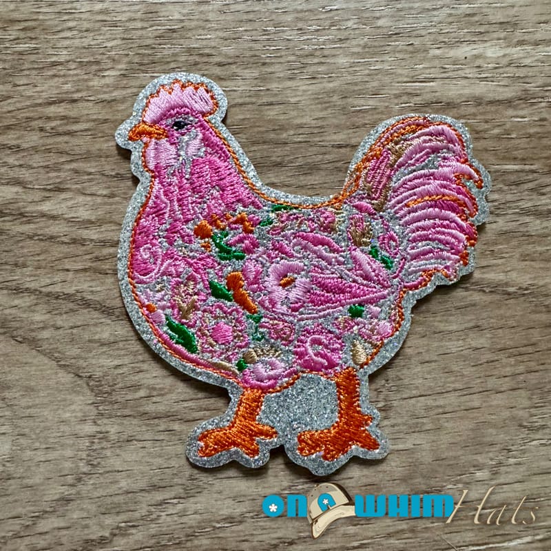 On A Whim Hats Cluck Cluck Embroidered Iron-On Patch