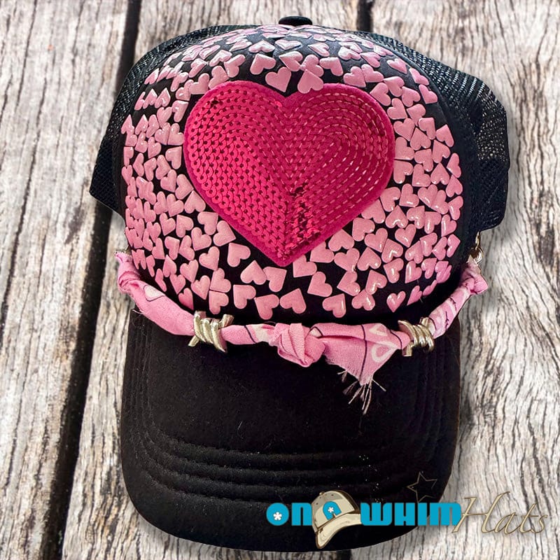 On A Whim Hats Cotton Candy Heart Handmade Trucker Hat with Bandana Hat Chain