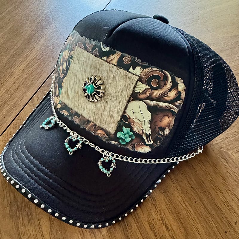 On A Whim Hats Country Girl Handmade Trucker Hat w/ Genuine Cowhide Patch