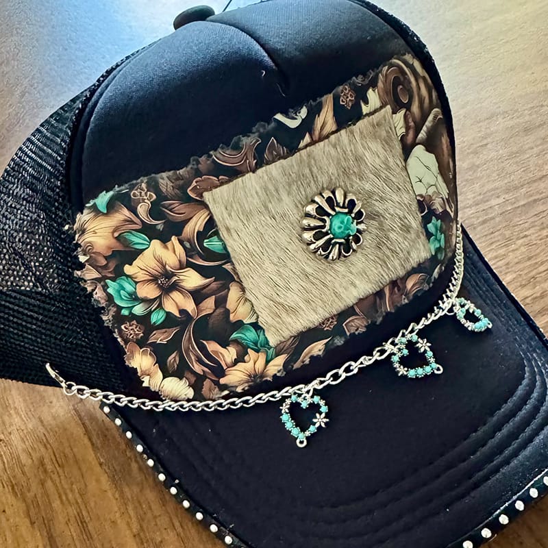 On A Whim Hats Country Girl Handmade Trucker Hat w/ Genuine Cowhide Patch