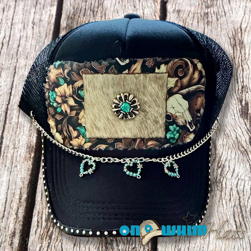 On A Whim Hats Country Girl Handmade Trucker Hat w/ Genuine Cowhide Patch