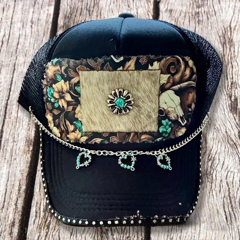 On A Whim Hats Country Girl Handmade Trucker Hat w/ Genuine Cowhide Patch